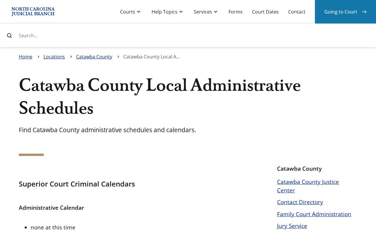 Catawba County court calendar local administrative schedules