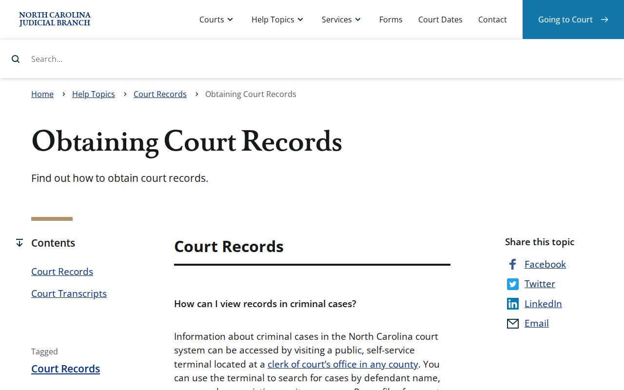 Catawba court record guidance for obtaining North Carolina court records