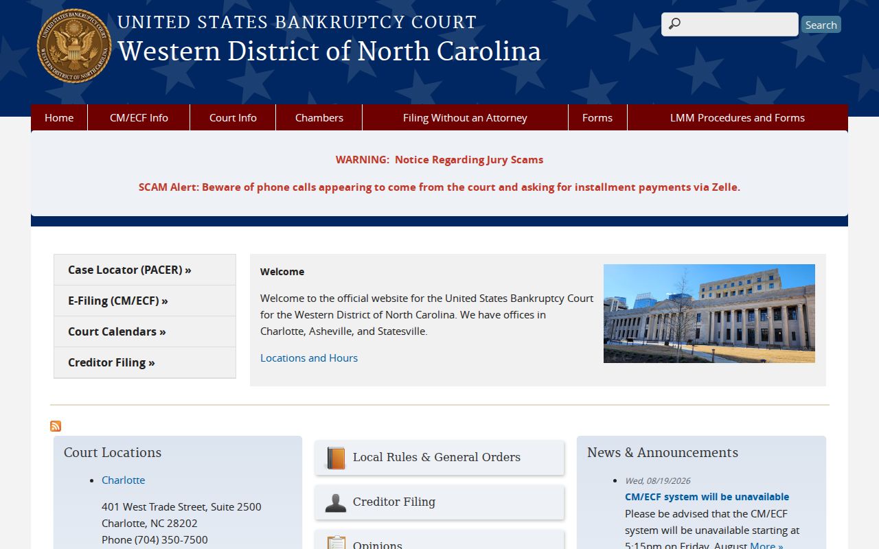 Catawba court record federal Western District of North Carolina bankruptcy route