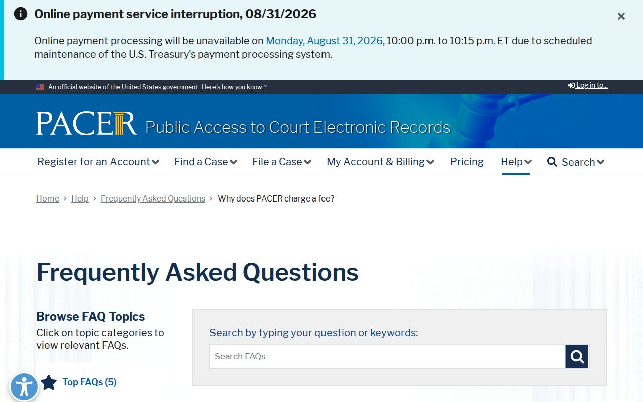 Catawba court record PACER federal access fee information