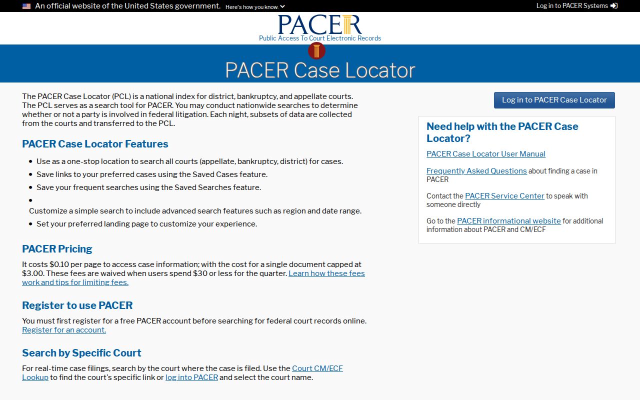 Catawba court record PACER Case Locator federal search