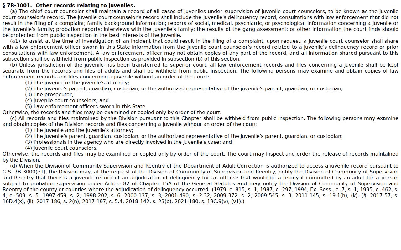 Catawba criminal docket juvenile record confidentiality statute