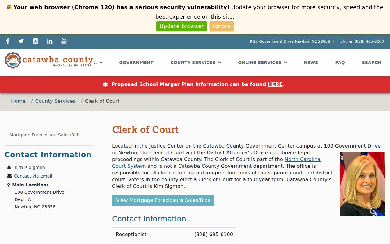 Catawba County court docket clerk office information
