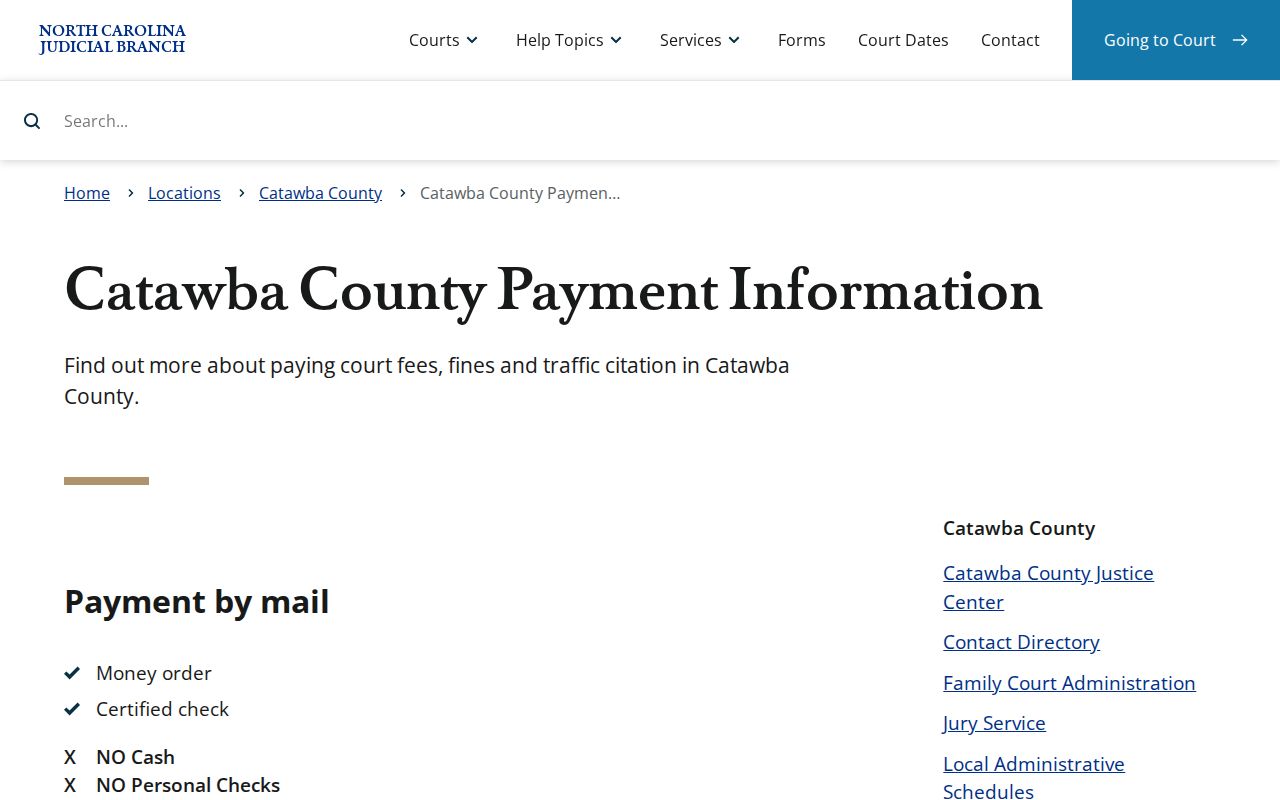 Catawba County traffic tickets Clerk payment information